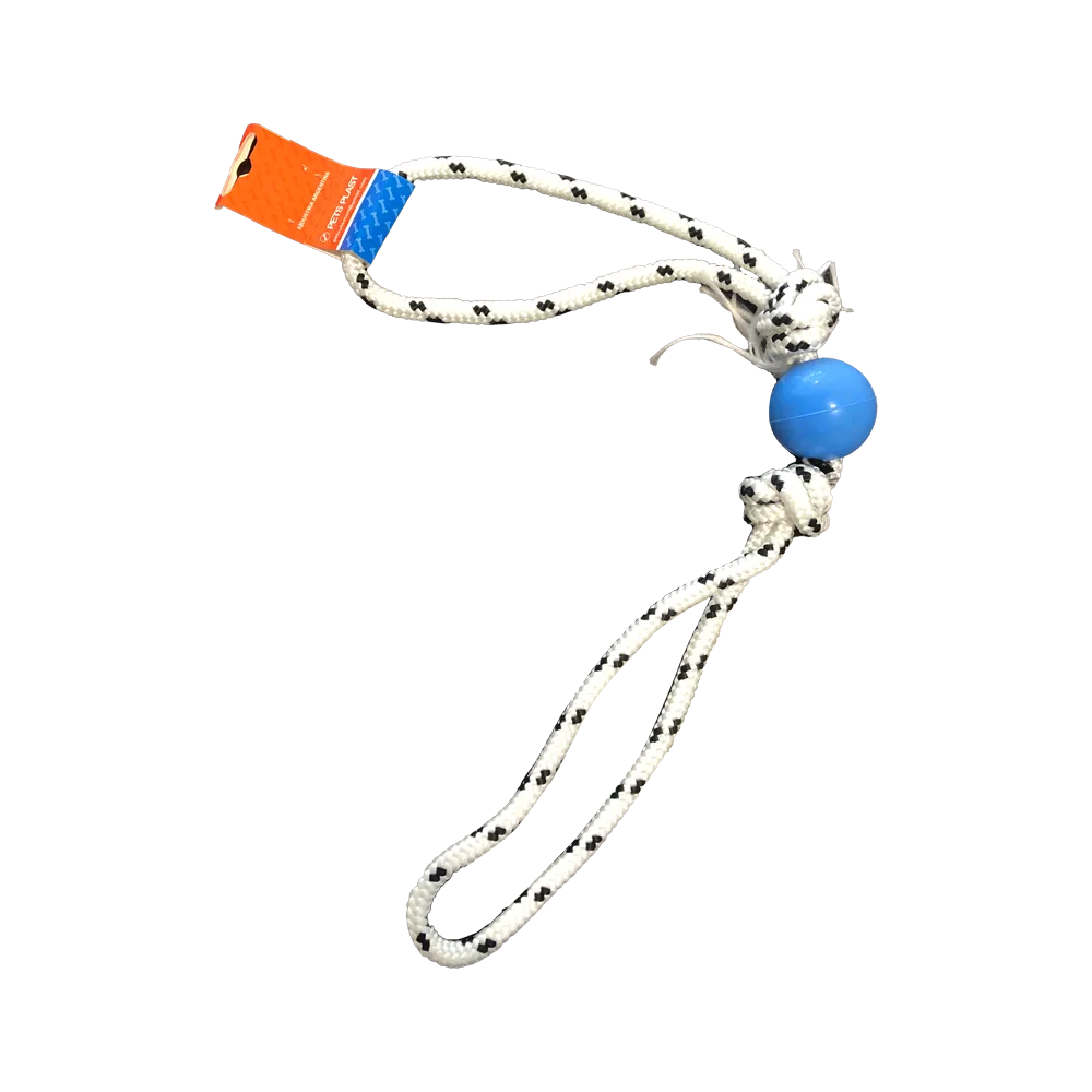 Imagen de Jalador Doble Nudo Con Pelota Pequeña para perros. Soga color azul y pelota color azul 