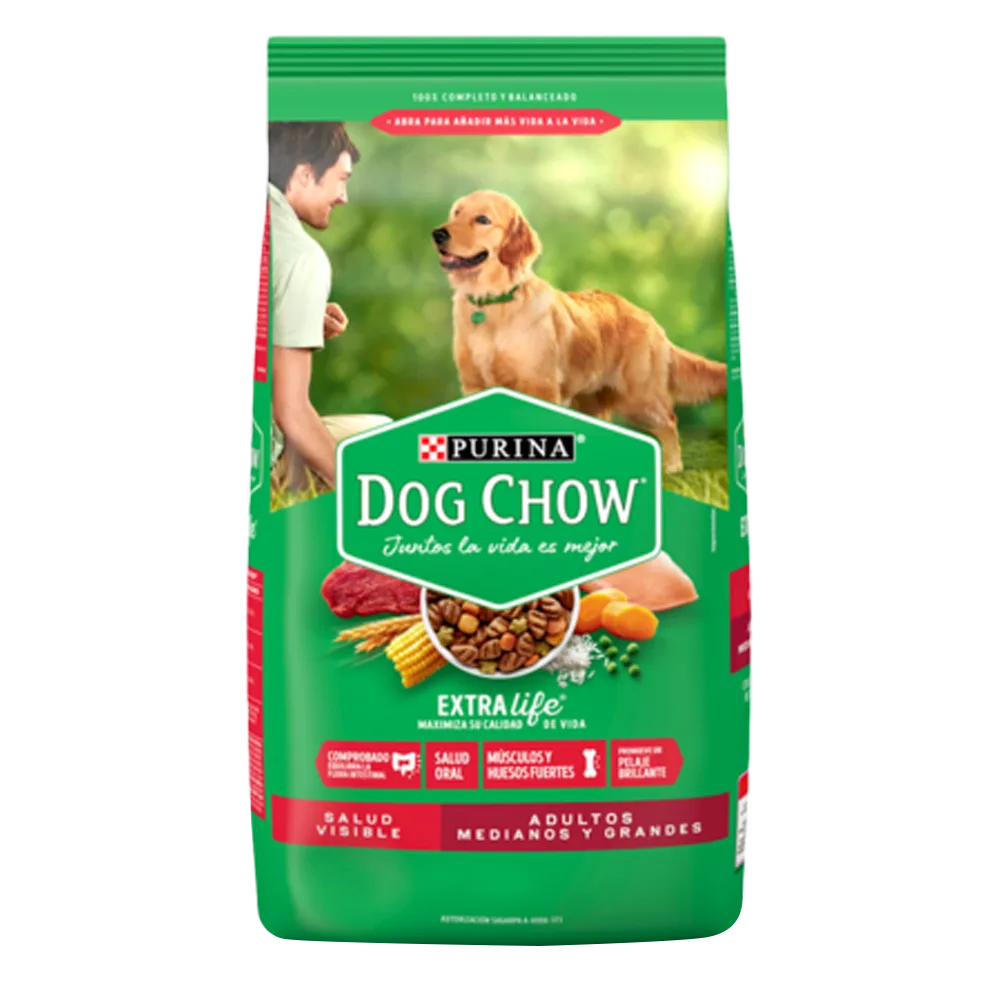 Bolsa verde con detalles rojos de Purina Dog Chow Adulto Razas Mediana y Grande