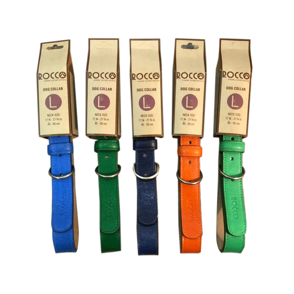 Juego de collares Rocco para perros de raza grande en colores azul cielo, verde, azul marino, naranja y verde primavera