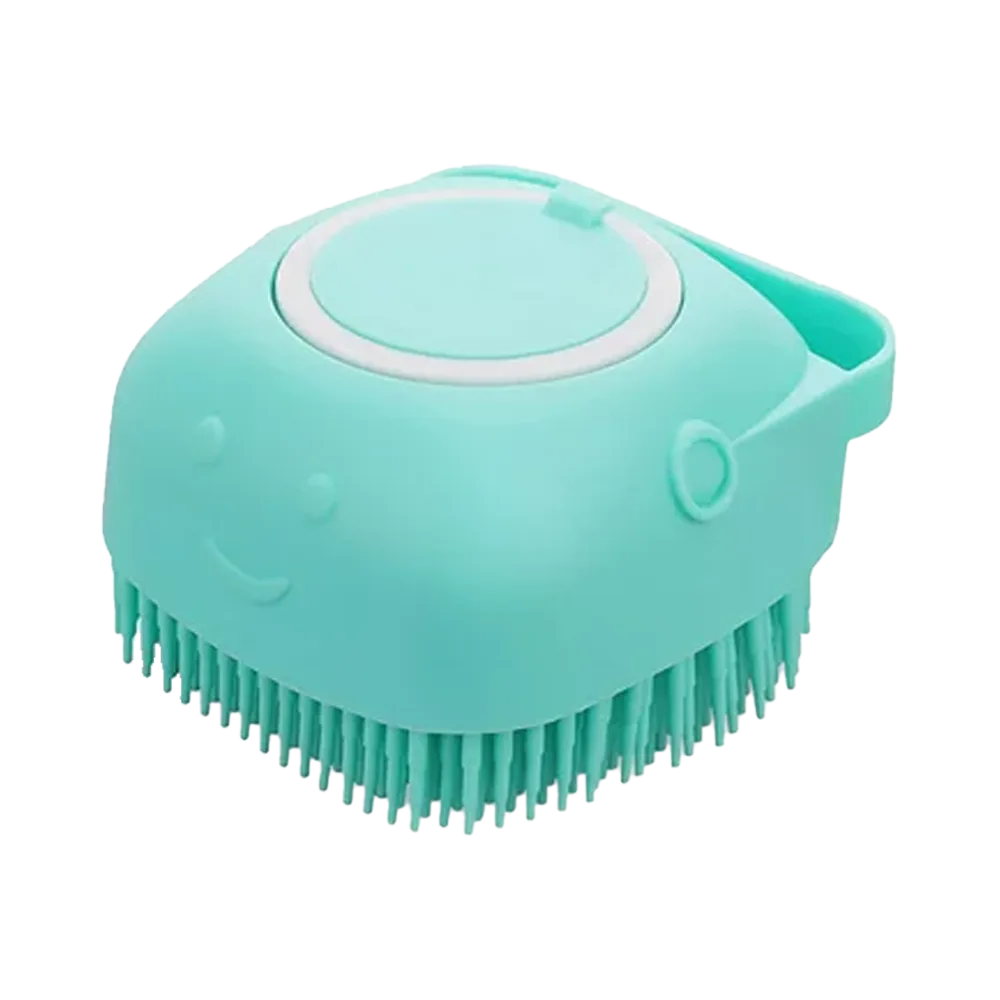 Cepillo Para Baño de mascotas, es calipso hecho de silicona y tiene una forma cuadrada