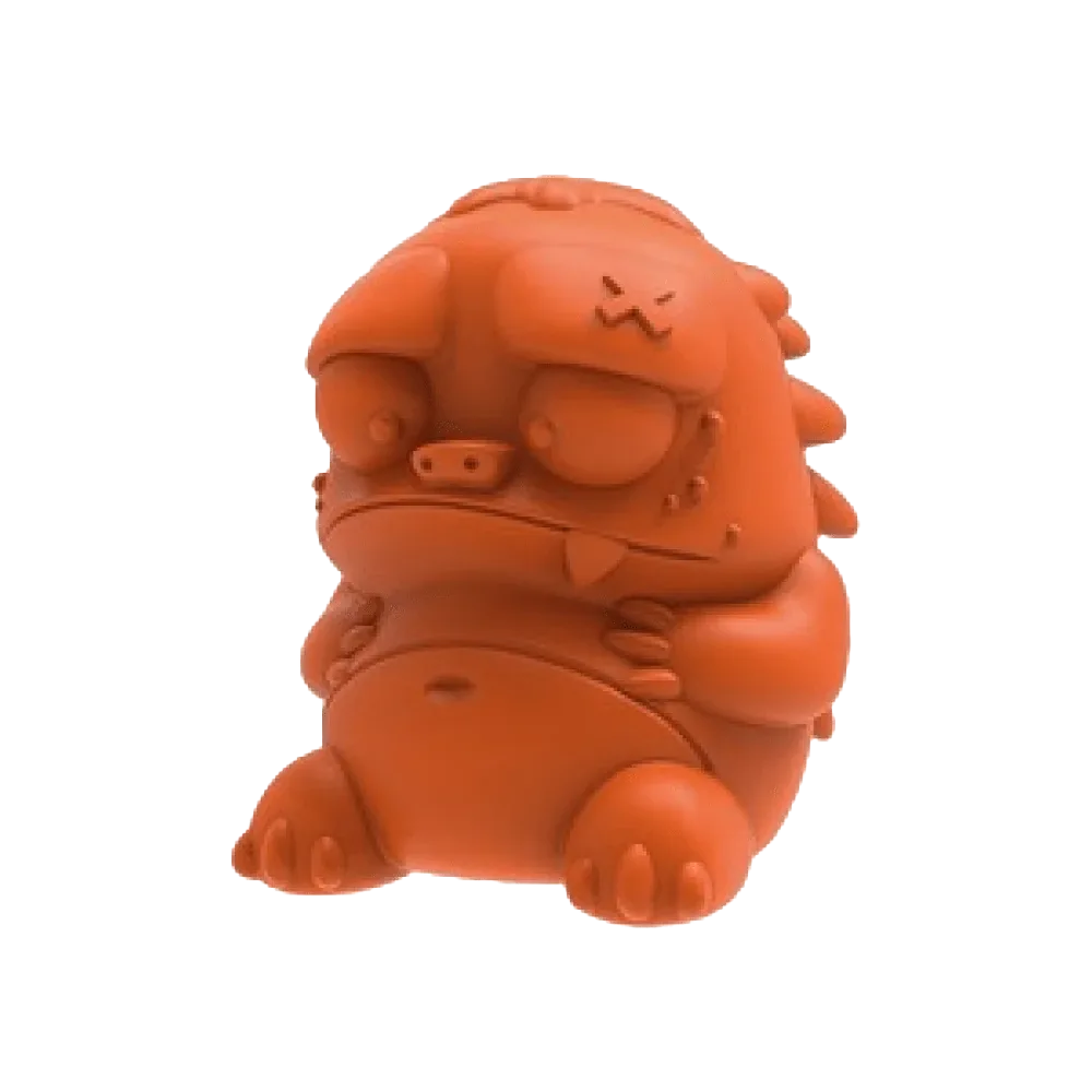 Juguet Rex de la marca M-Pets, es una especie de dinosaurio caricaturizado de goma color naranja entero, es hueco en su interior para poder poner snacks para perro