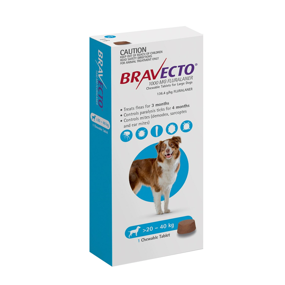 Caja de antiparasitario Bravecto para perros grandes de 20 a 40kg