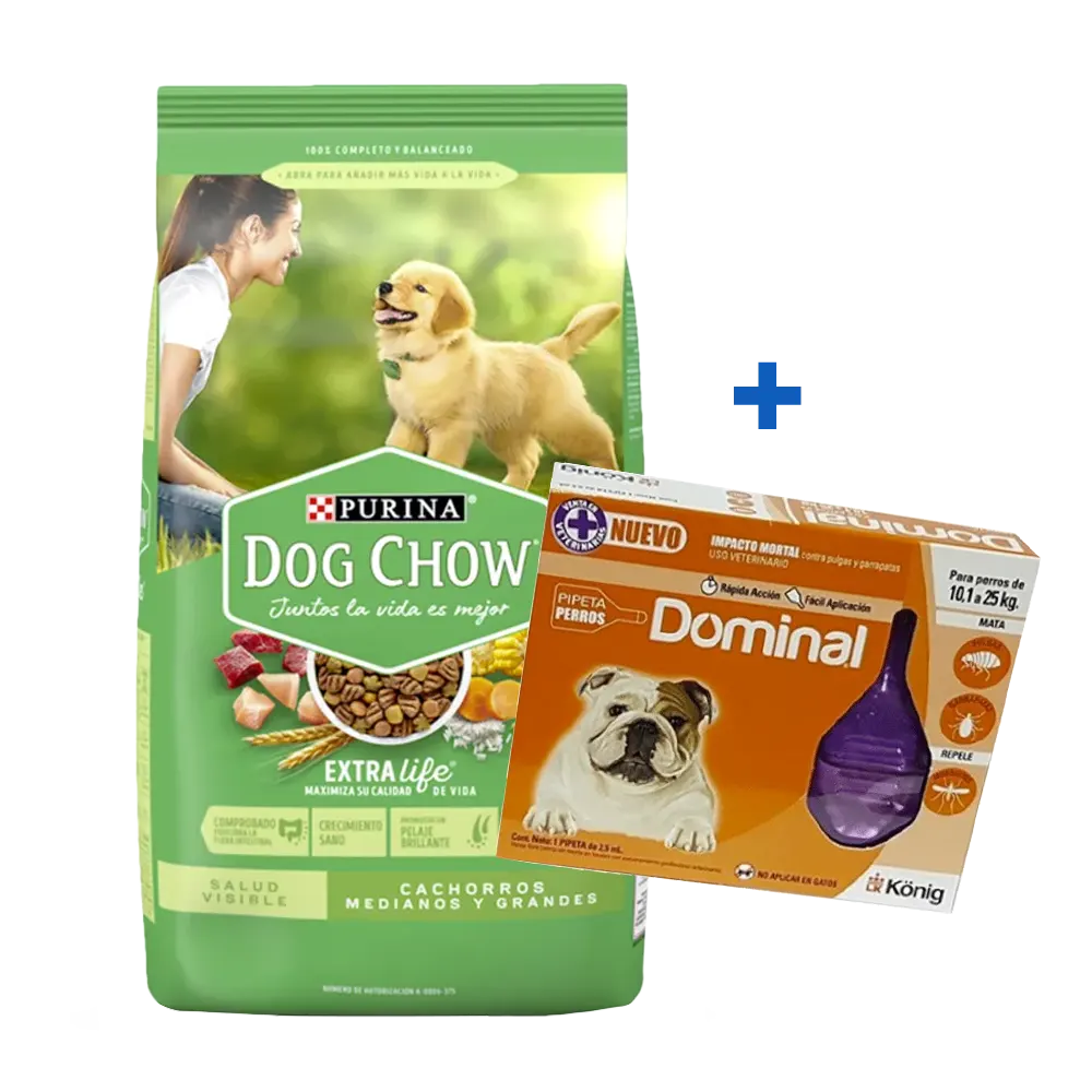 Bolsa verde con detalles verde claro de Dog Chow Cachorros Medianos y Grandes, alimento balanceado para perros 