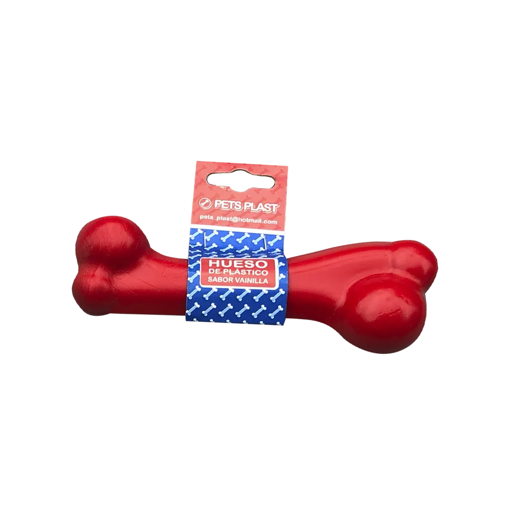 Imagen de juguete para perros Hueso Plástico Mediano Sabor Vainilla en color rojo 