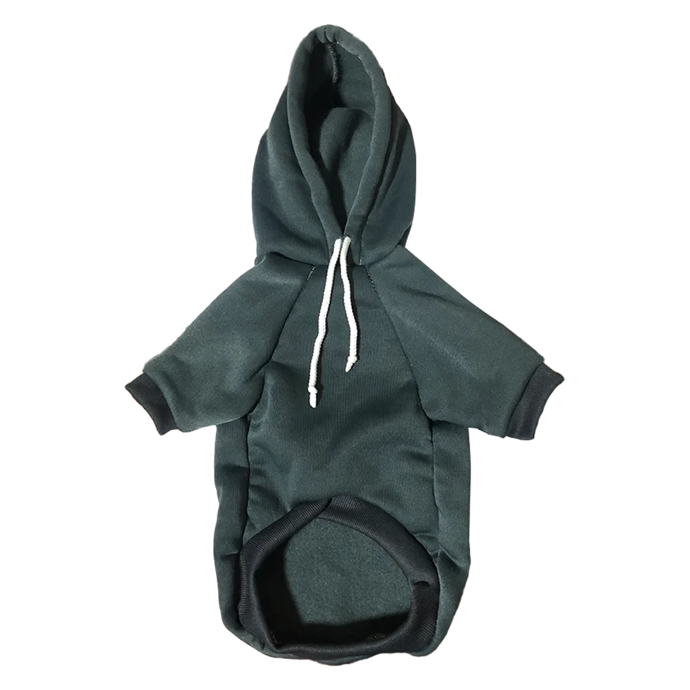 Buzo Gris Oscuro, una prenda abrigada para perros color gris con capucha