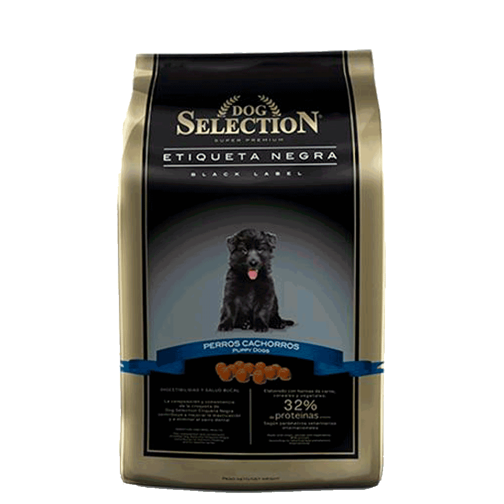 Bolsa negra con detalles azules de Dog Selection Etiqueta Negra Cachorros alimento para cachorros