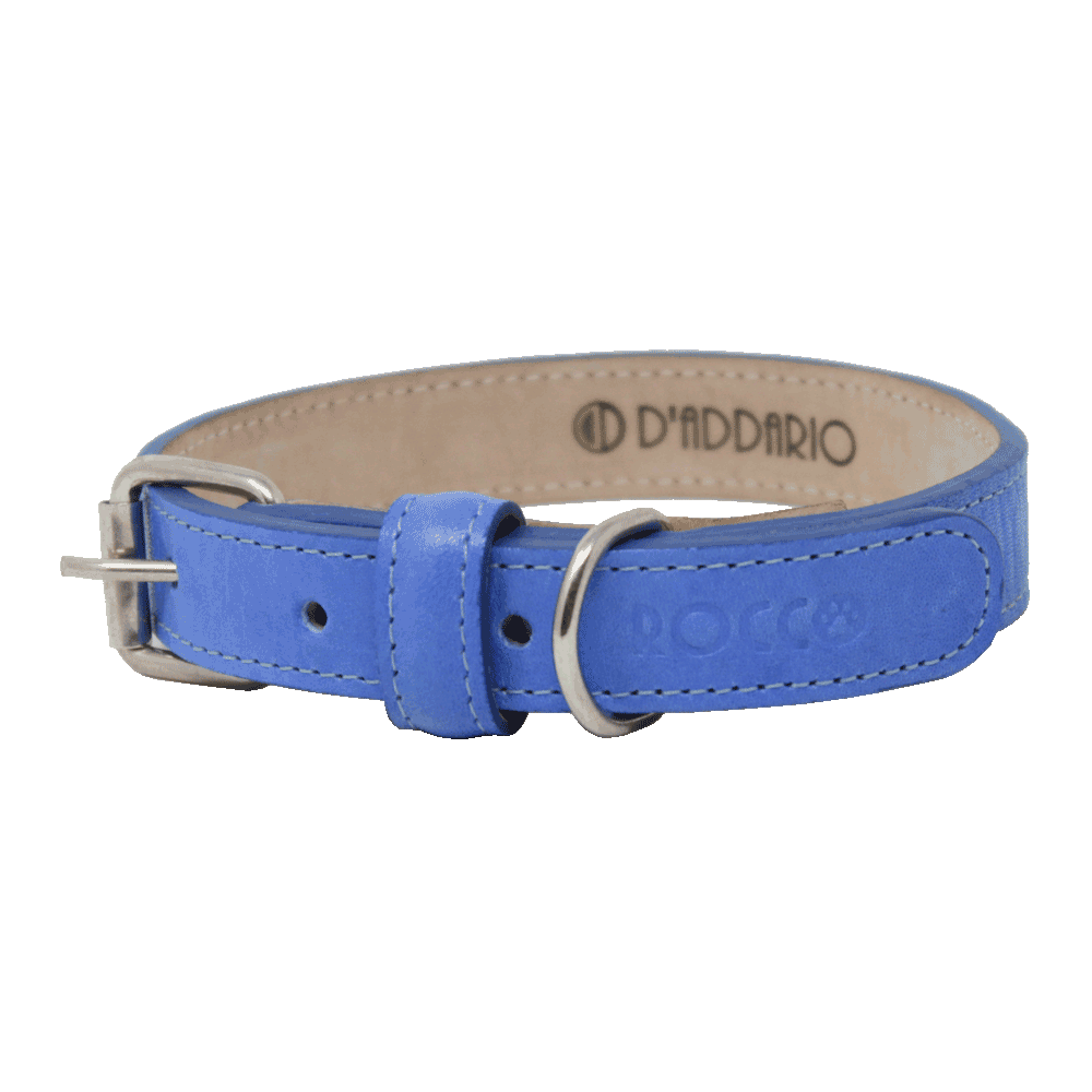 Collar para perro de cuero vacuno color azul cielo linea Rocco