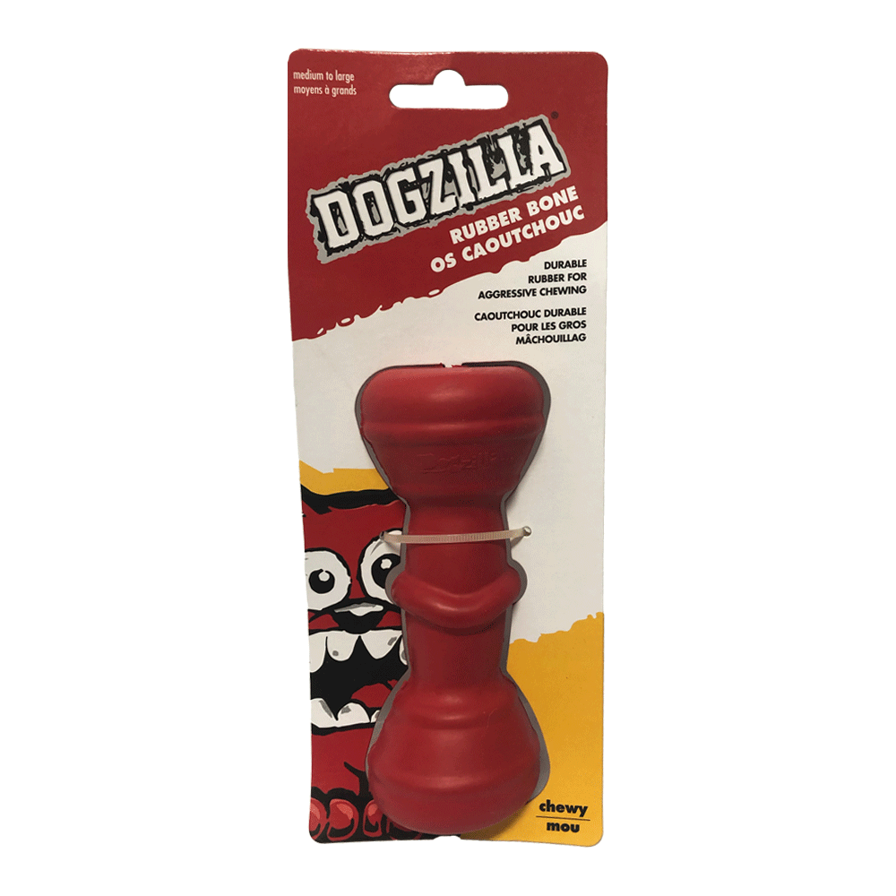 Hueso rojo Dogzilla de goma para perros medianos y grandes