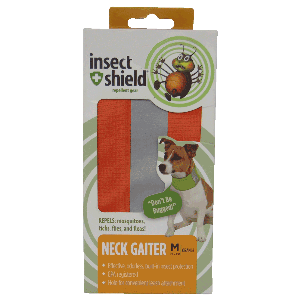 Caja de Polaina de Cuello Repelente Para Perros Naranja Insect Shield talla mediana