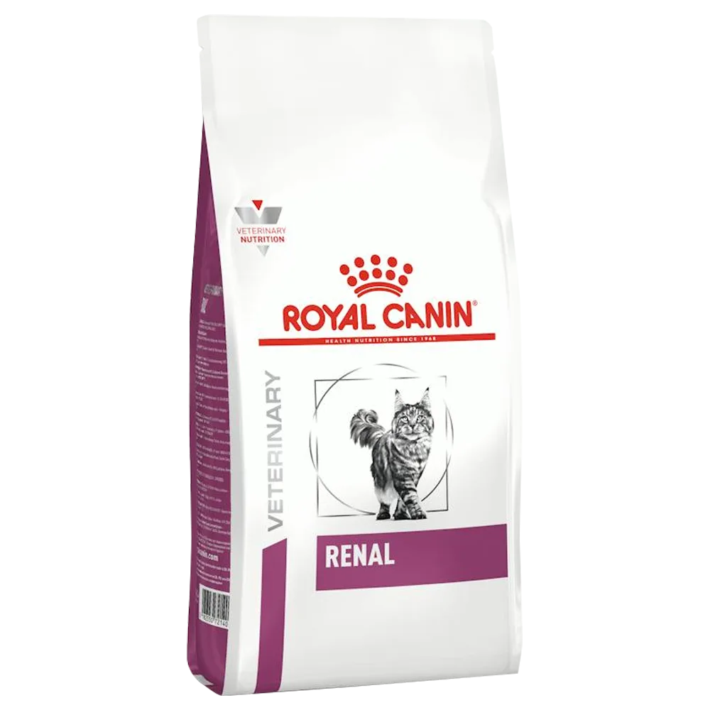 Bolsa blanca y con detalles fuccia de alimento Royal Canin Gato Renal para gatos con problemas renales