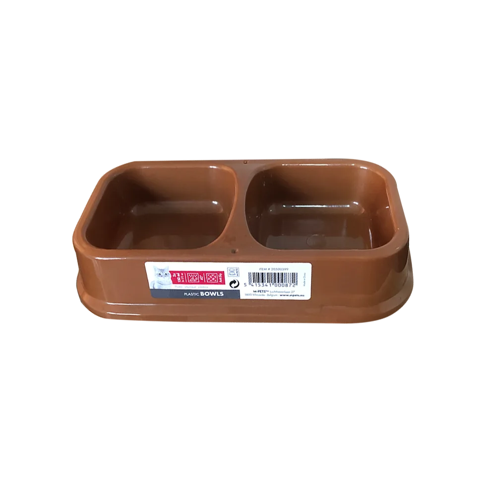 Comedero Doble M-Pets para gatos en color café con capacidad de 150 mL