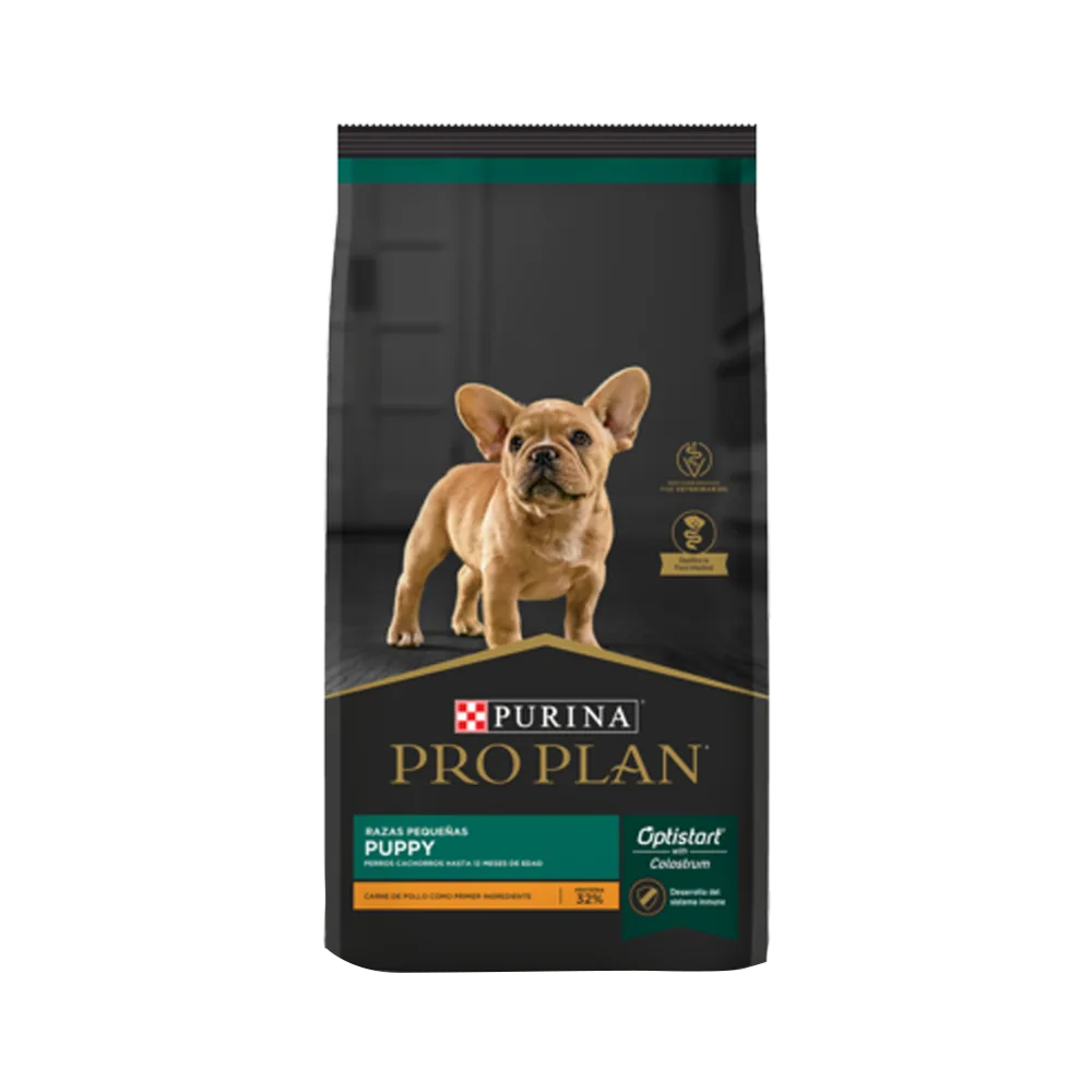 Bolsa color negro de alimento Purina Pro Plan para perro cachorro de raza pequeña