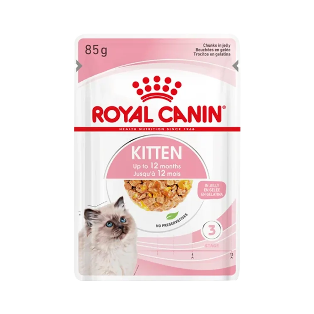 Sachet blanco con detalles rosados de alimento húmedo para gatos Royal Canin Kitten Jelly Húmedo