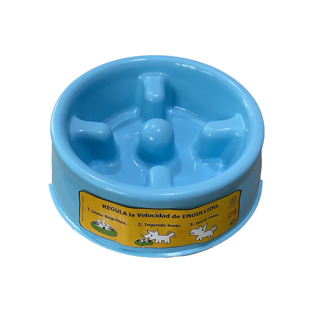 Imagen de Comedero Regu-Diet color celeste para regular la ingesta de alimentos de mascotas