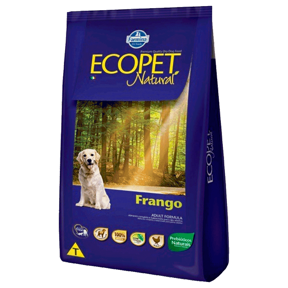 Bolsa azul con detalles amarillos de alimento Farmina Ecopet Natural Adult Sabor Pollo