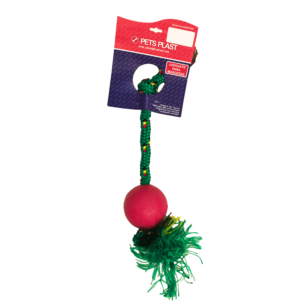 Imagen de producto Jalador corto con pelota doble nudo pelota de color rosa y cuerda color verde