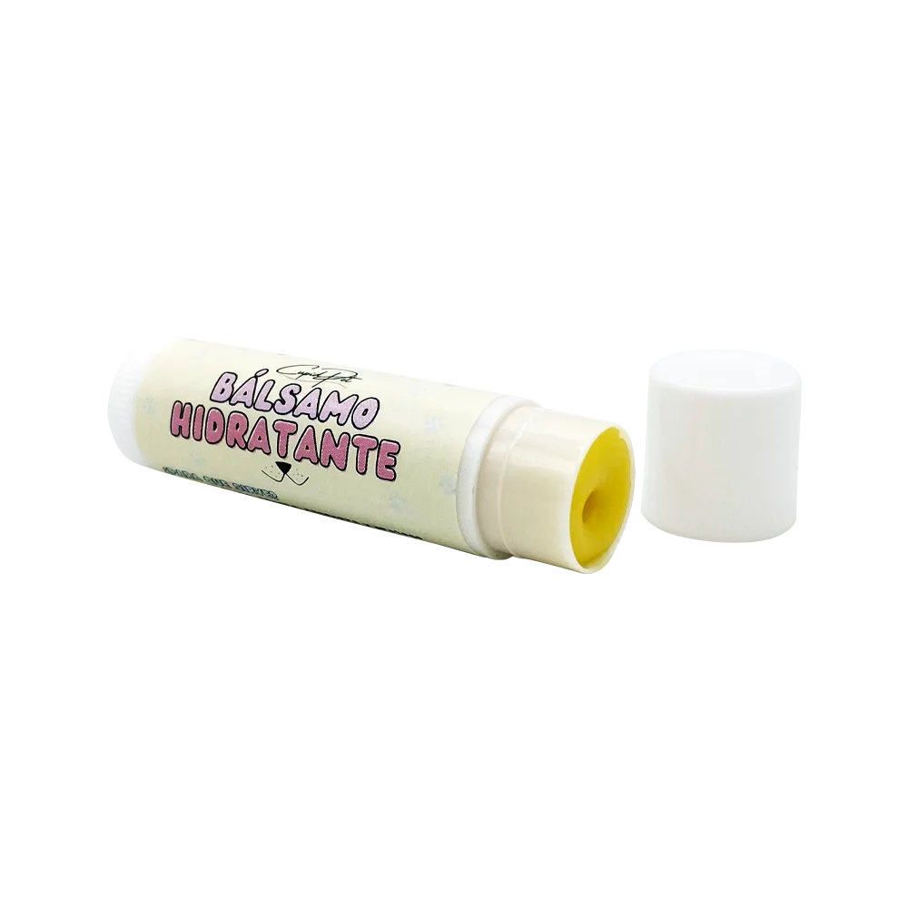 Frasco tipo chapstick de Bálsamo Hidratante Para Mascotas, este chapstick hidratante es de color amarillo y es para hidratar el hocico de perros y gatos