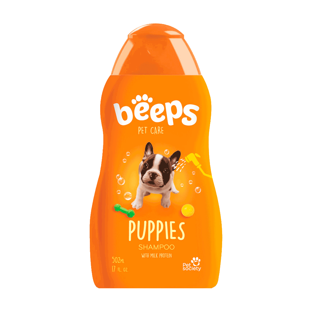 Botella naranja de shampoo de Beeps Puppies Shampoo para cachorritos