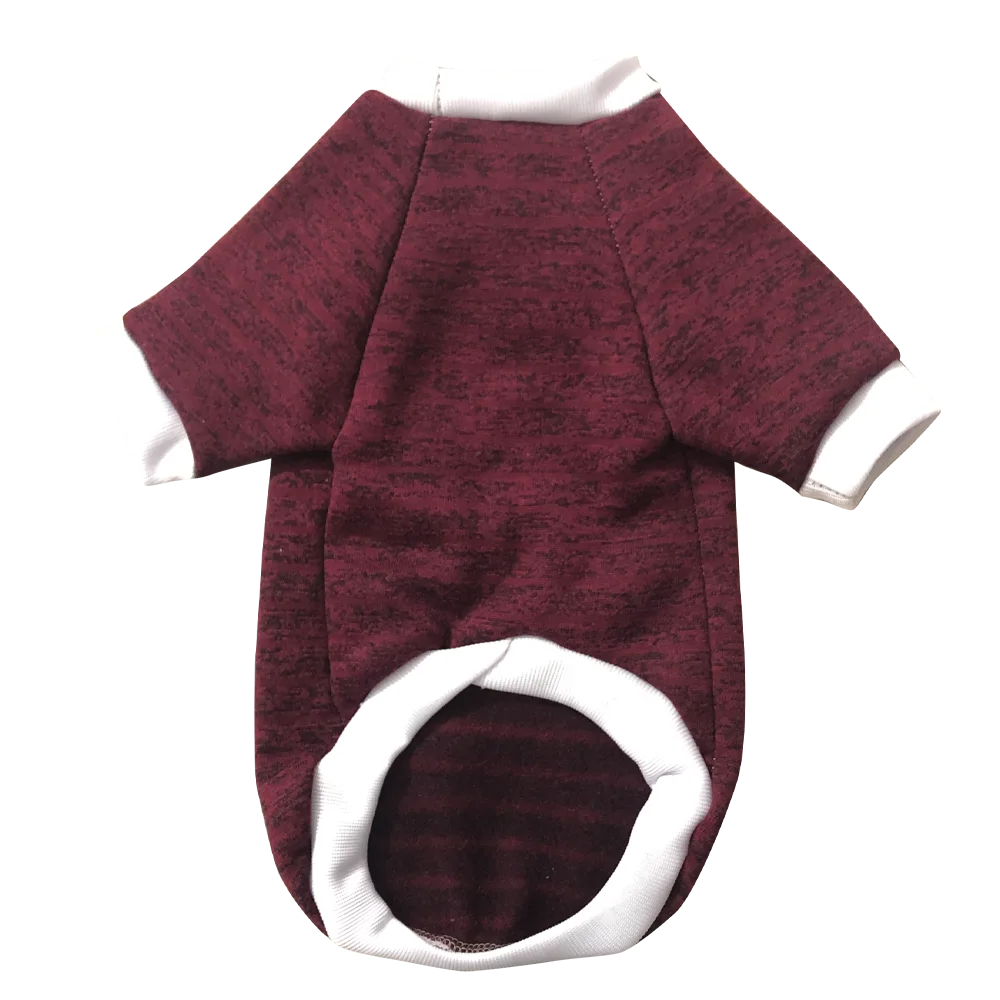 Imagen de prenda de vestir para mascotas Chompa Guinda Oscuro con rayas guida y puños y cuello blancos