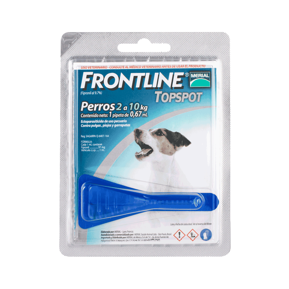Pipeta azul de antiparasitario externo para perros de Front Line Top Spot Perros de 2 a 10 kilos  