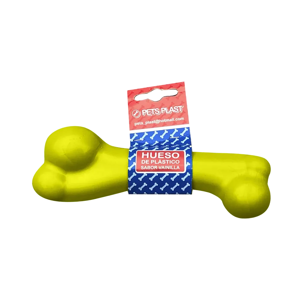Imagen de juguete para perros Hueso Plástico Mediano Sabor Vainilla en color amarillo