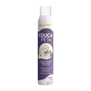 Lata de spray educador para perros y gatos Educa Pet, diseñado para el entrenamiento de mascotas, con la imagen de un perro blanco en la etiqueta.