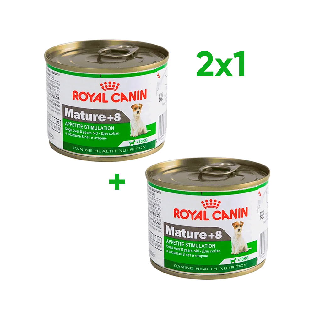 Lata blanca con verde de Royal Canin Perro Mini Mature +8 para perros de raza extra pequeña mayores a ocho años