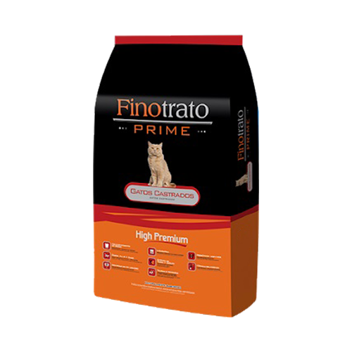 Bolsa negra con detalles naranjas de alimento seco Finotrato Prime Gato Castrado