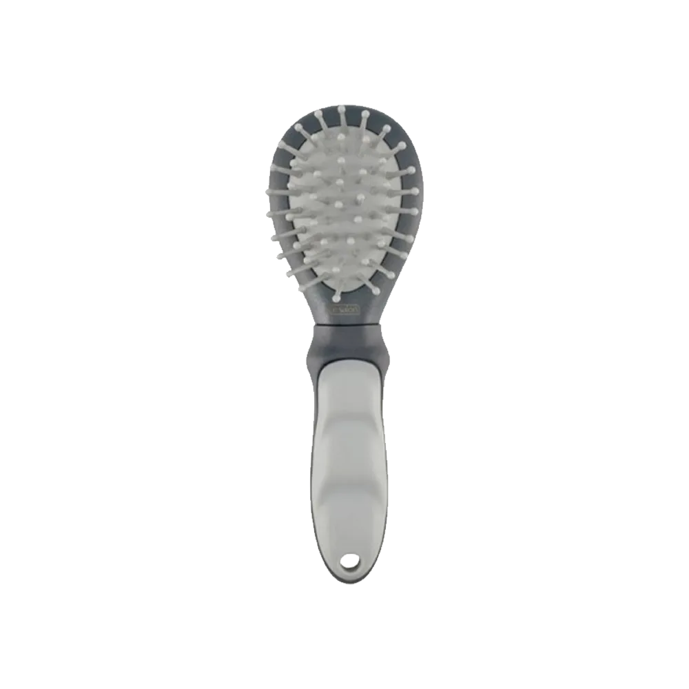 Cepillo Ovalado de la marca Le Salon Essentials color gris con cerdas masajeadoras sin empaque.