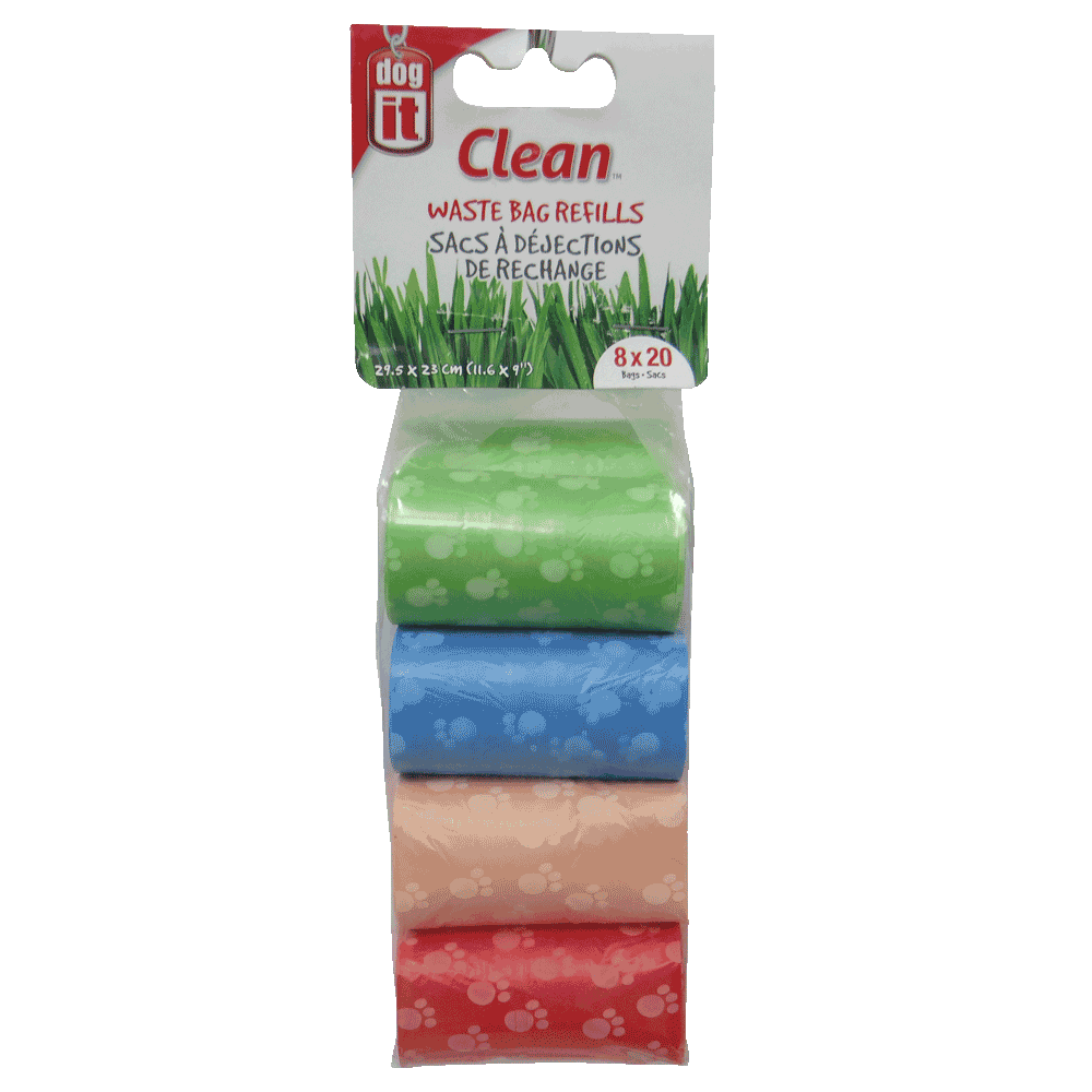 Imagen de Refill de Bolsas para Dispensador Dogit en su empaque original en colores verde, azul, amarillo y rojo