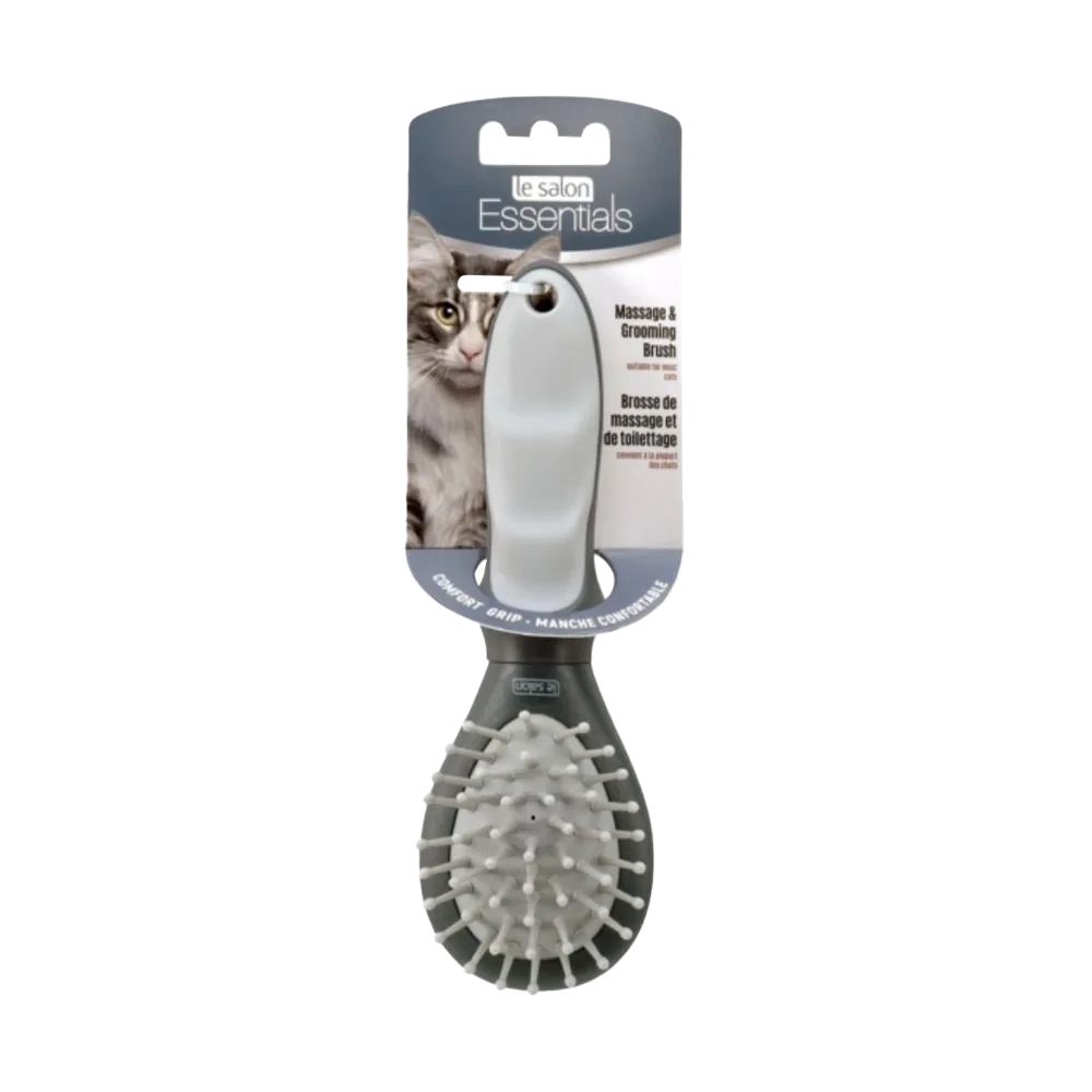 Cepillo Ovalado de la marca Le Salon Essentials color gris con cerdas masajeadoras en su empaque original. 