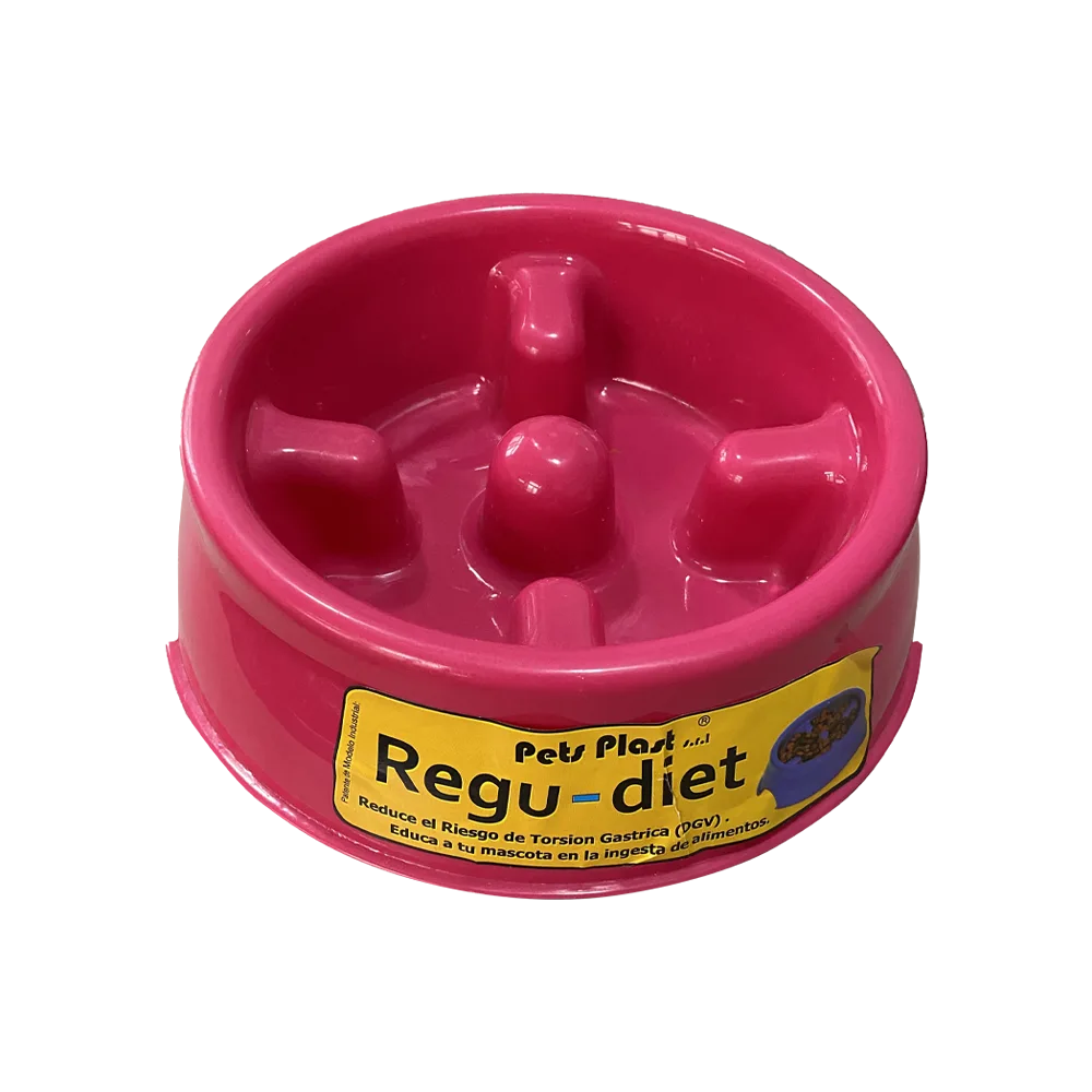 Imagen de Comedero Regu-Diet color rosa oscuro para regular la ingesta de alimentos de mascotas