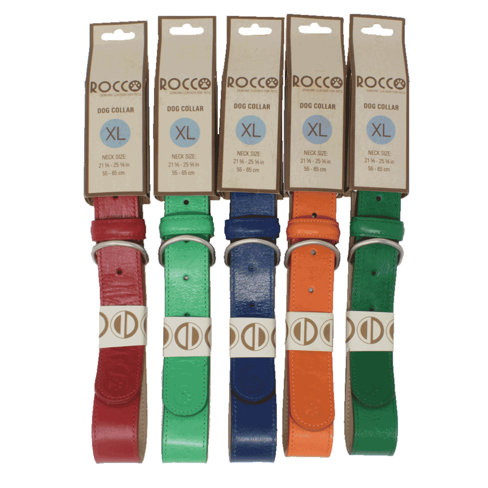 Juego de collares Rocco para perros de raza gigante en colores rojo, verde primavera, azul marino, naranja y verde