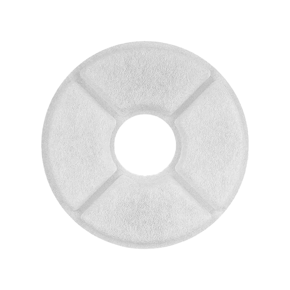 Filtro Redondo para Fuente de agua de mascotas, es de color blanco y tiene un agujero en el medio.
