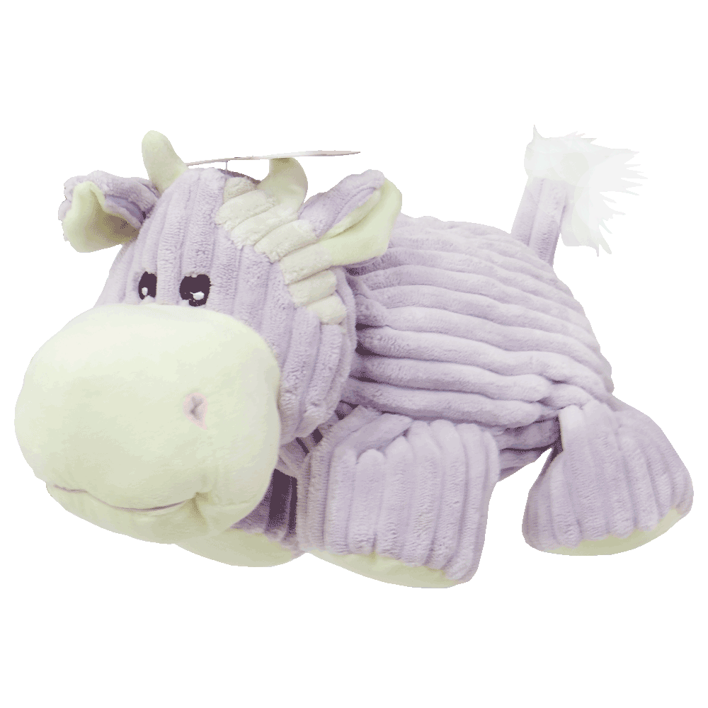 Peluche violeta con blanco en forma de vaca de Dogit Luvz Plush Vaca Violeta juguete para perros