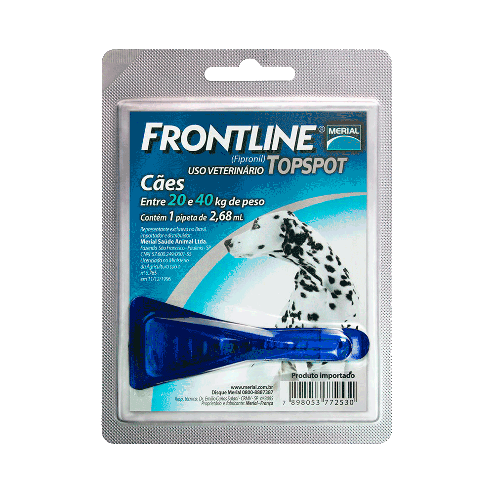 Pipeta azul de antiparasitario externo para perros Front Line Top Spot Perros de 20 a 40 kg (raza grande)