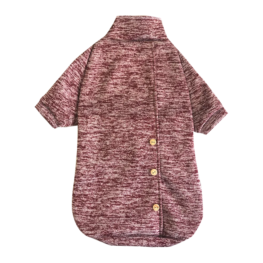 Imagen de prenda abrigada de vestir para mascotas Chompa Guinda con tres botones en el lomo y un pequeño dobles