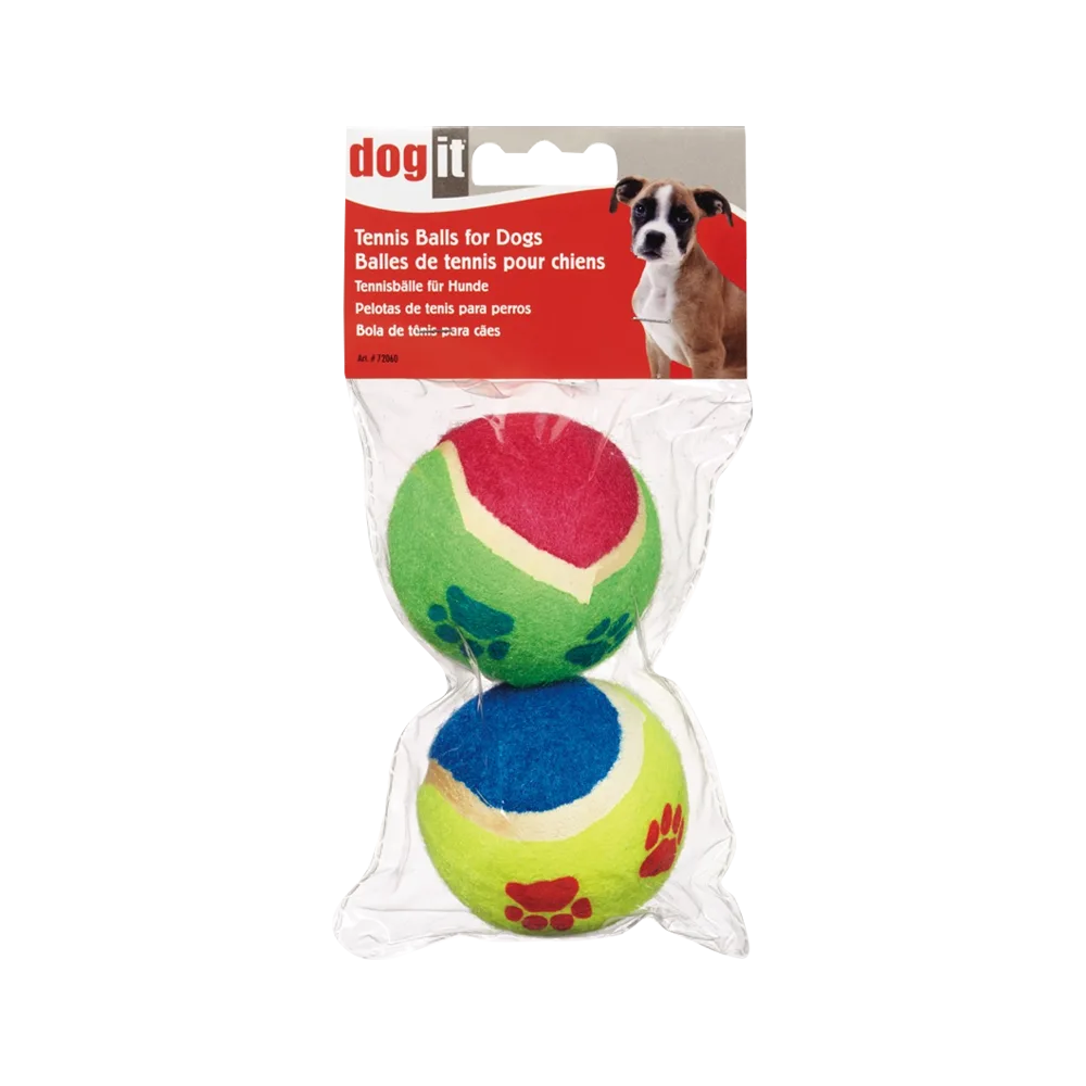 Pack de 2 Pelotas de Tenis de la marca Dogit para perros en colores rojo, verde, amarillo y azul