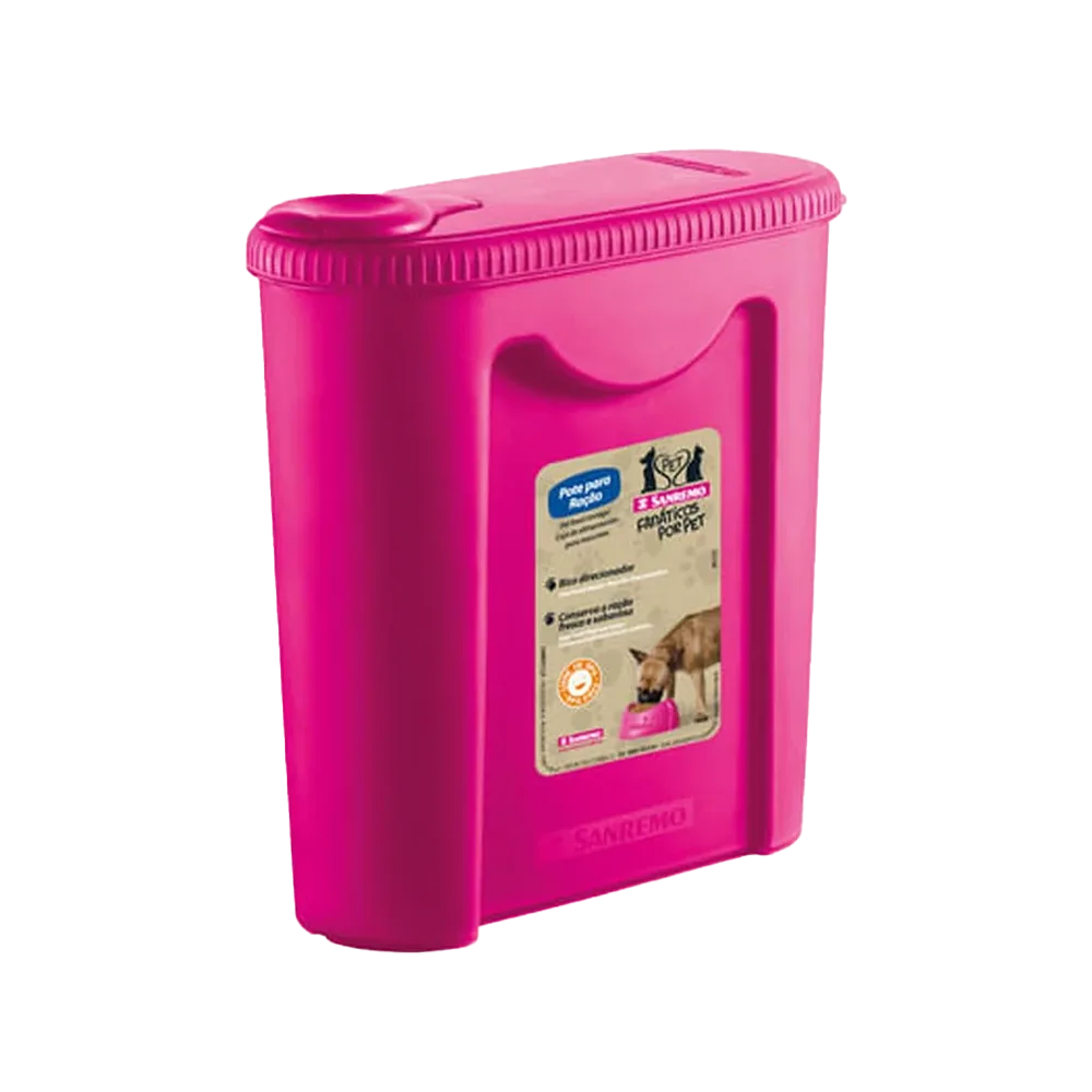 Imagen de Dispensador de Ración para almacenar croquetas de perro y gato en color rosado.