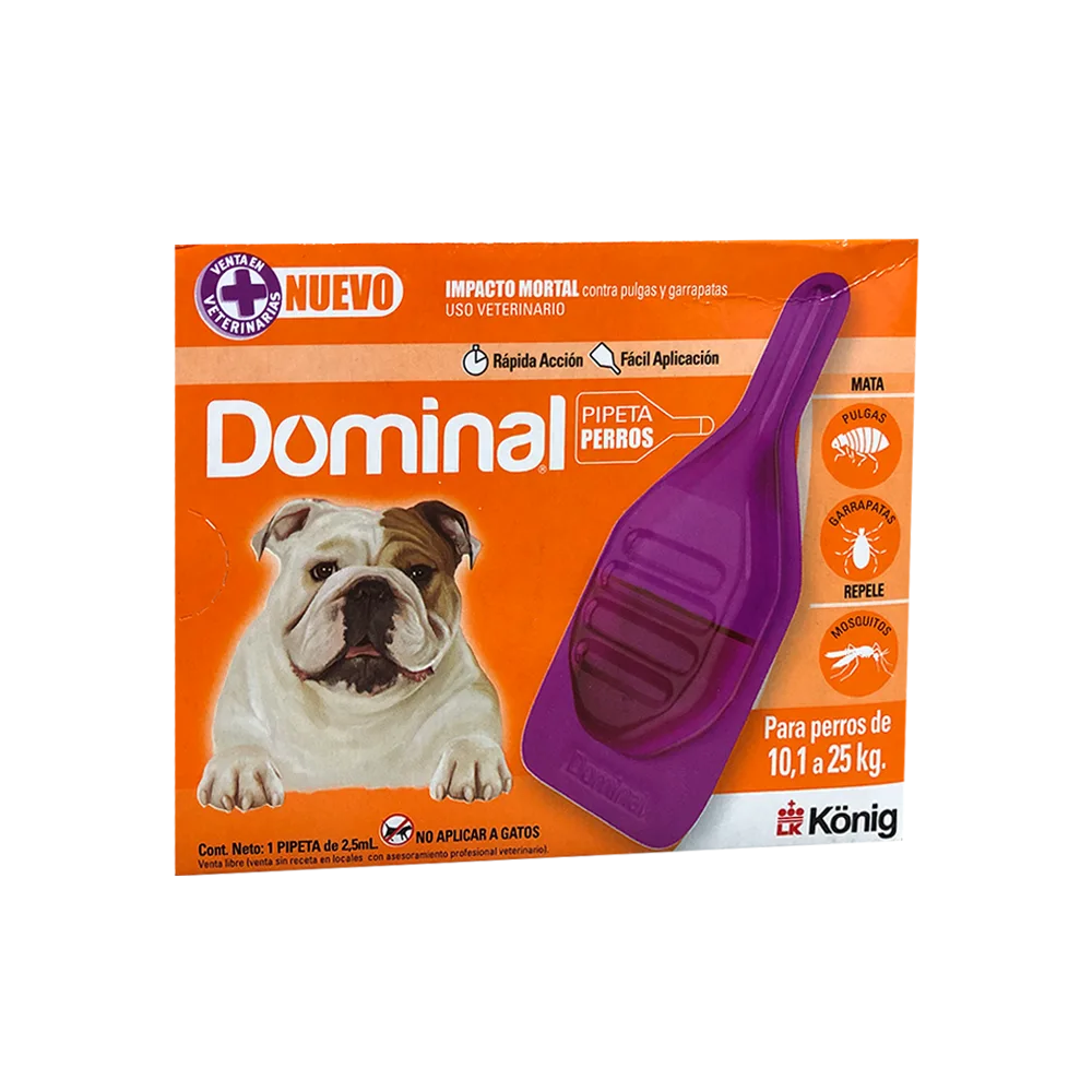 Caja naranja de Dominal Spot On Perros de pipeta antiparasitaria externa para peros de 10 a 25 kilos