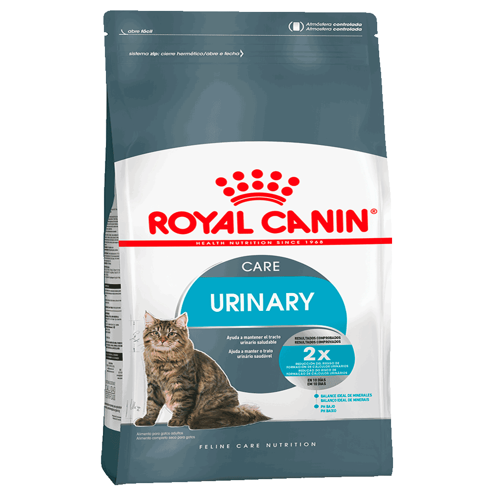 Bolsa blanca con verde de alimento para gatos Royal Canin Gato Urinary Care