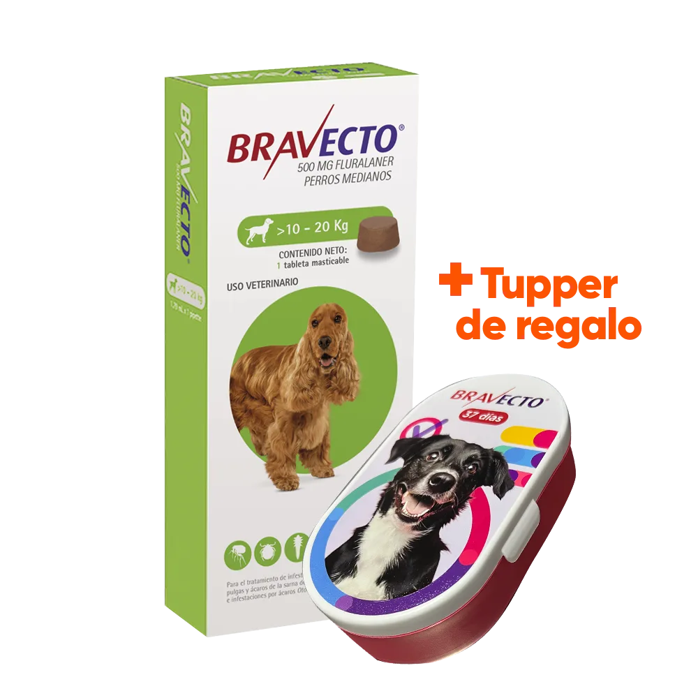 Imagen de caja blanca de antiparasitario Bravecto Perros de 10 a 20kg con acción inmediata y control por 12 semanas