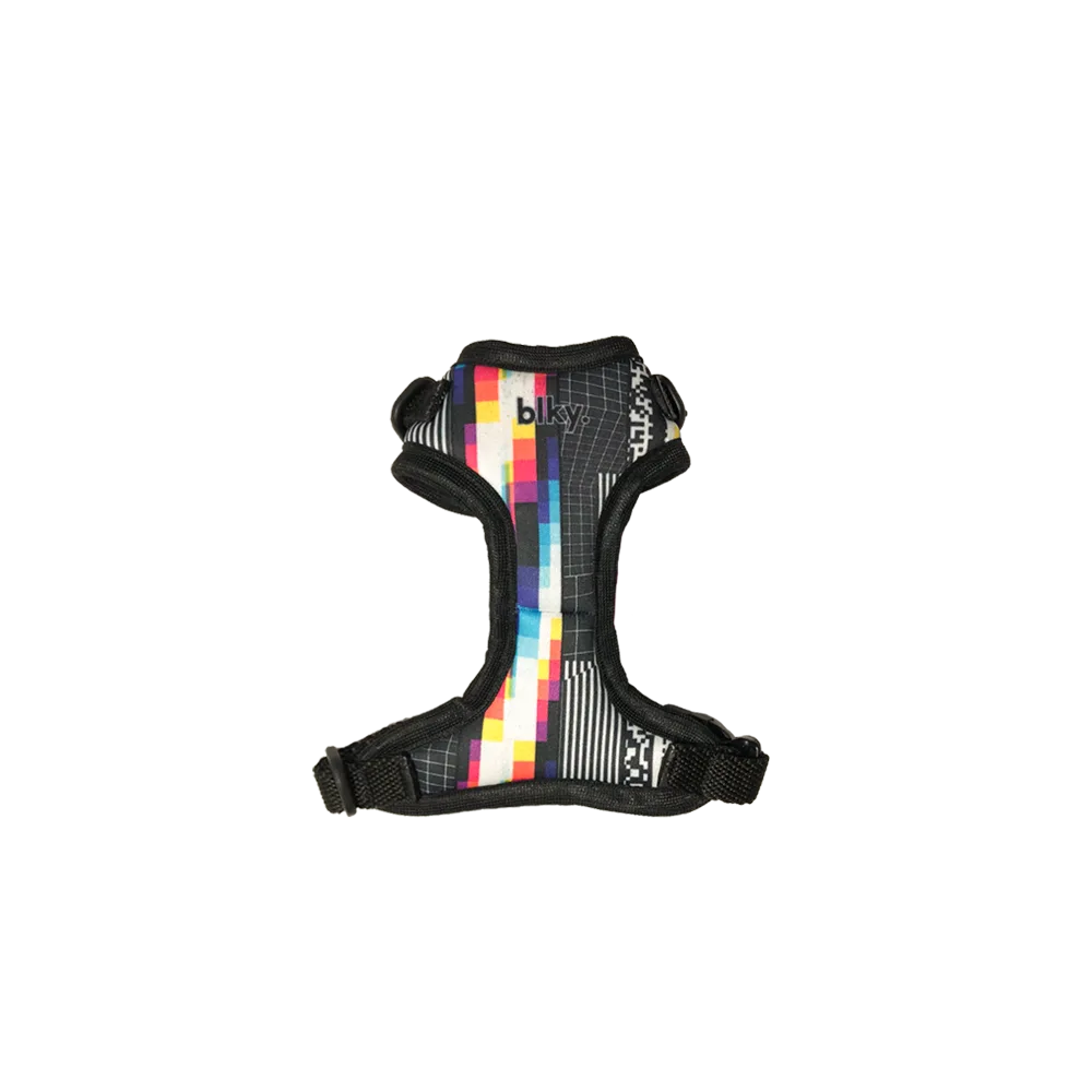 Pechera Arnés Blky Talla XXS para perros y gatos con un estampado geométrico con colores blanco, negro y rojo