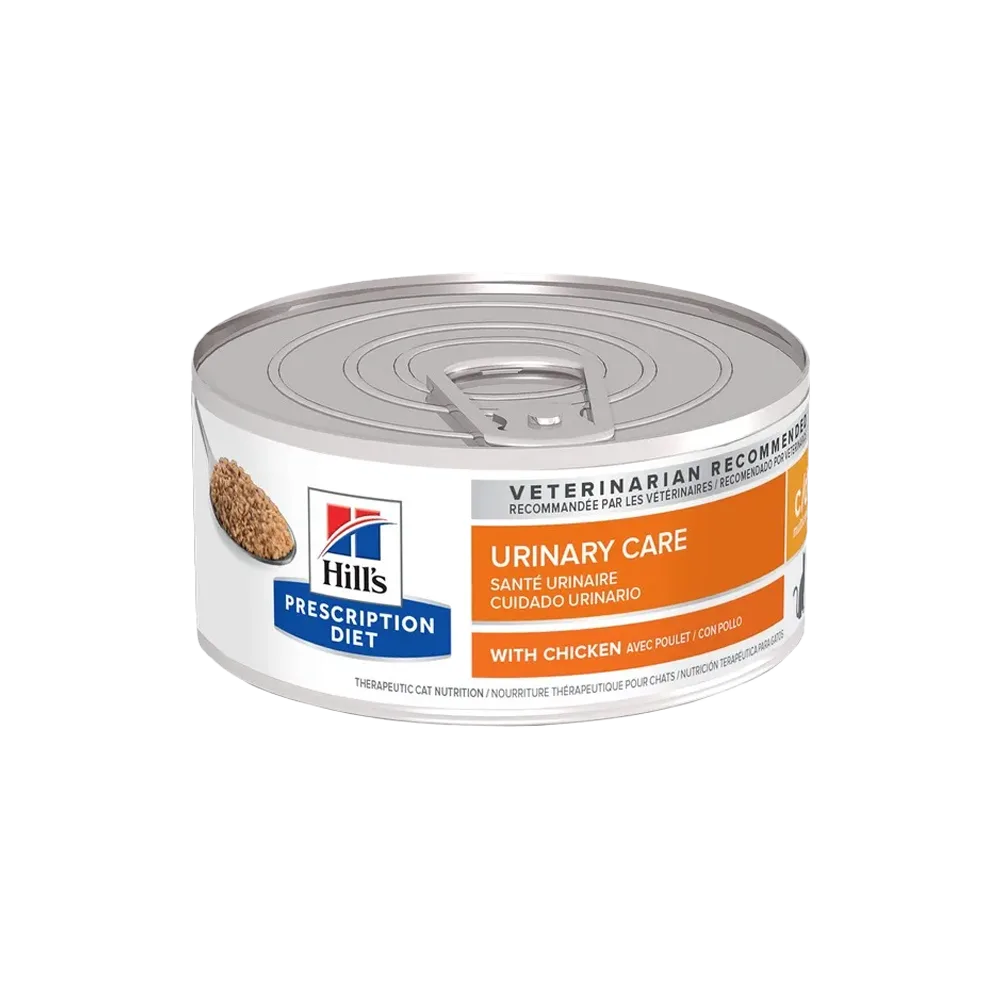 Lata blanca con detalles naranja del alimento húmedo para gatos Hill's Prescription Diet c/d Urinary Care