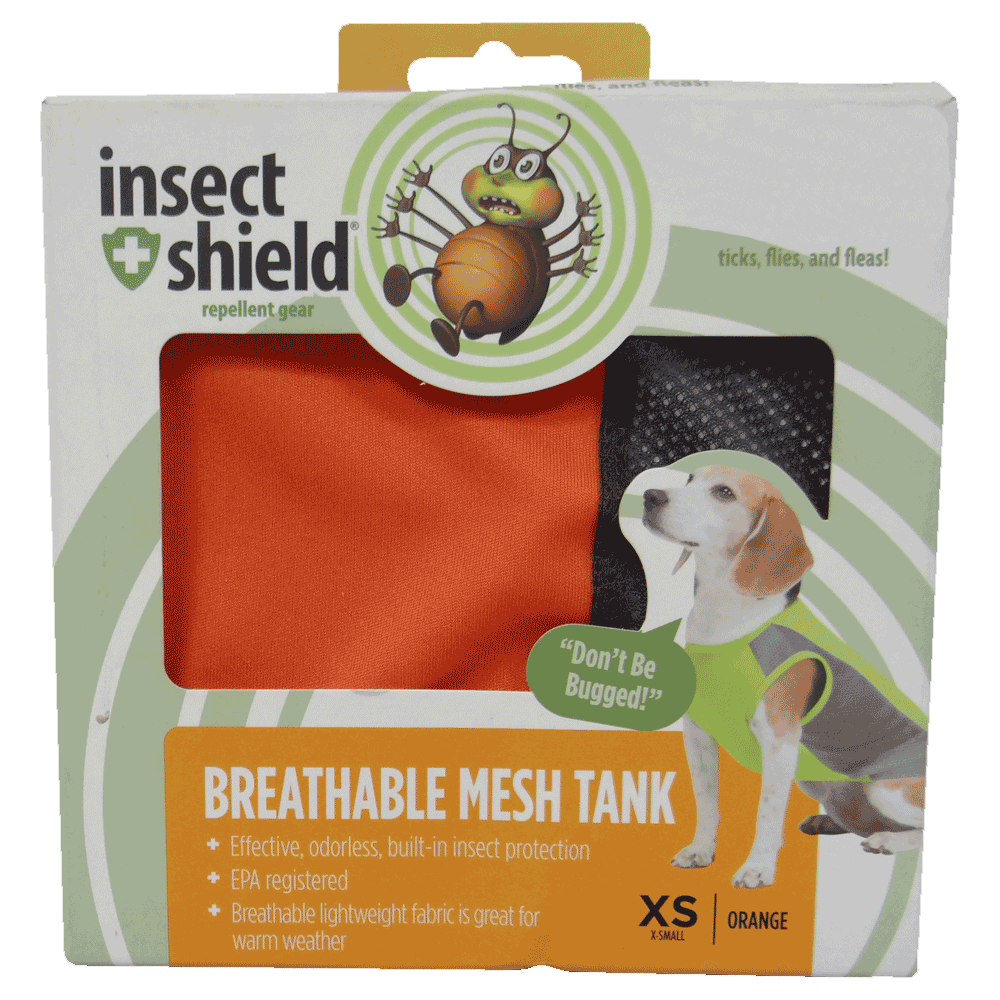 Caja de Camiseta Repelente Para Perros Naranja Insect Shield talla XS