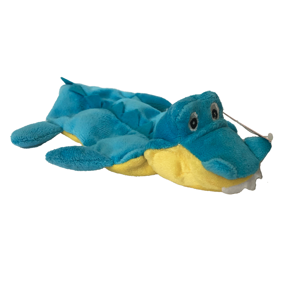 Imagen de producto Peluche cocodrilo azul para perros de color azul con detalles amarillos