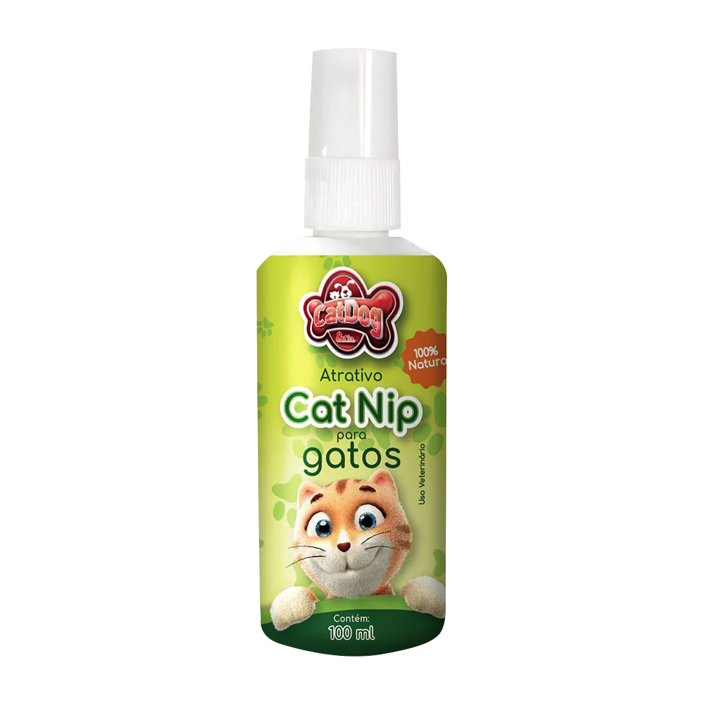 Frasco verde con pulverizador, es el producto Catnip Spray para gatos. 