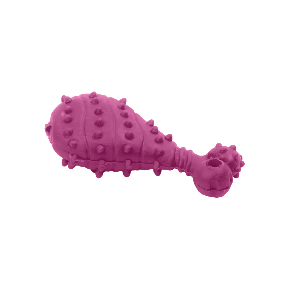 Juguete Pata de Pollo en color rosa neón, un juguete para perros pequeños y medianos. 