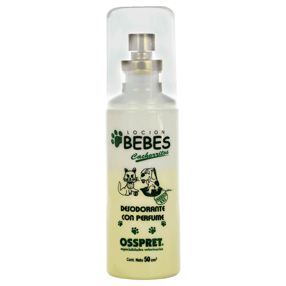 Frasco de perfume loción Osspret Bebe para perros y gatos