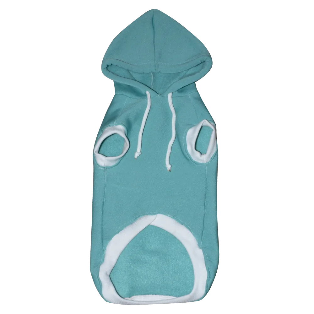Imagen de Buzo Calipso Sin Mangas, una prenda abrigada para perros y gatos con detalles blancos en los puños y chulo